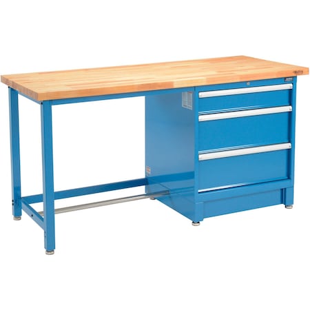 Global Industrial 72Wx30D Modular Workbench, 3 Drawers, Birch Butcher Block Square Edge, Blue 711143